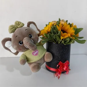 Combo con girasoles, peluche y chocolates Ferrero para Amor y Amistad en Pereira