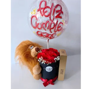 Combo con peluche, rosas frescas, chocolates Ferrero y globo “Feliz Cumpleaños” en Pereira