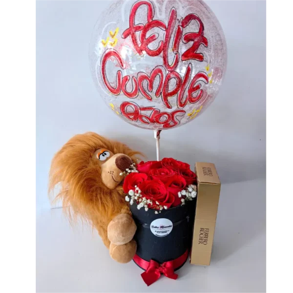 Combo con peluche, rosas frescas, chocolates Ferrero y globo “Feliz Cumpleaños” en Pereira