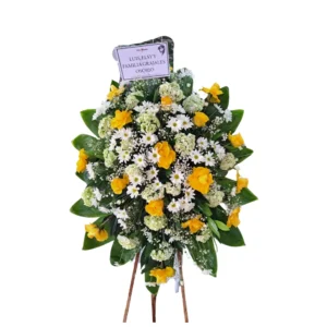 Arreglo Floral De Condolencias Con Flores Blancas Y Amarillas