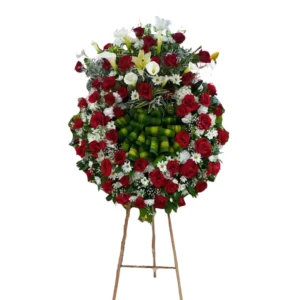 Corona Fúnebre De Rosas Rojas Y Flores Blancas
