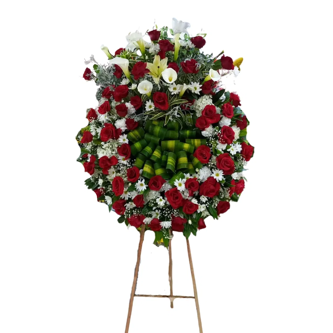 Corona Fúnebre De Rosas Rojas Y Flores Blancas