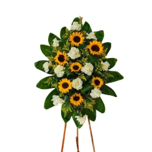Arreglo Fúnebre Con Girasoles Y Rosas Blancas