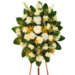 Arreglo Fúnebre Blanco Con Flores Naturales Y Follaje Verde
