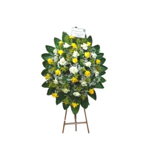 Arreglo Fúnebre Blanco Y Amarillo Con Flores Naturales En Atril