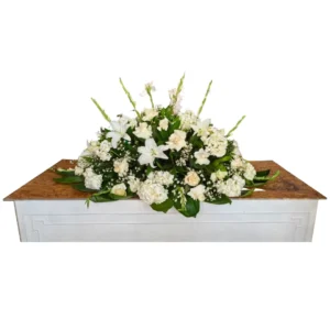 Cubre Caja Fúnebre Blanco Con Flores Naturales Para Despedida